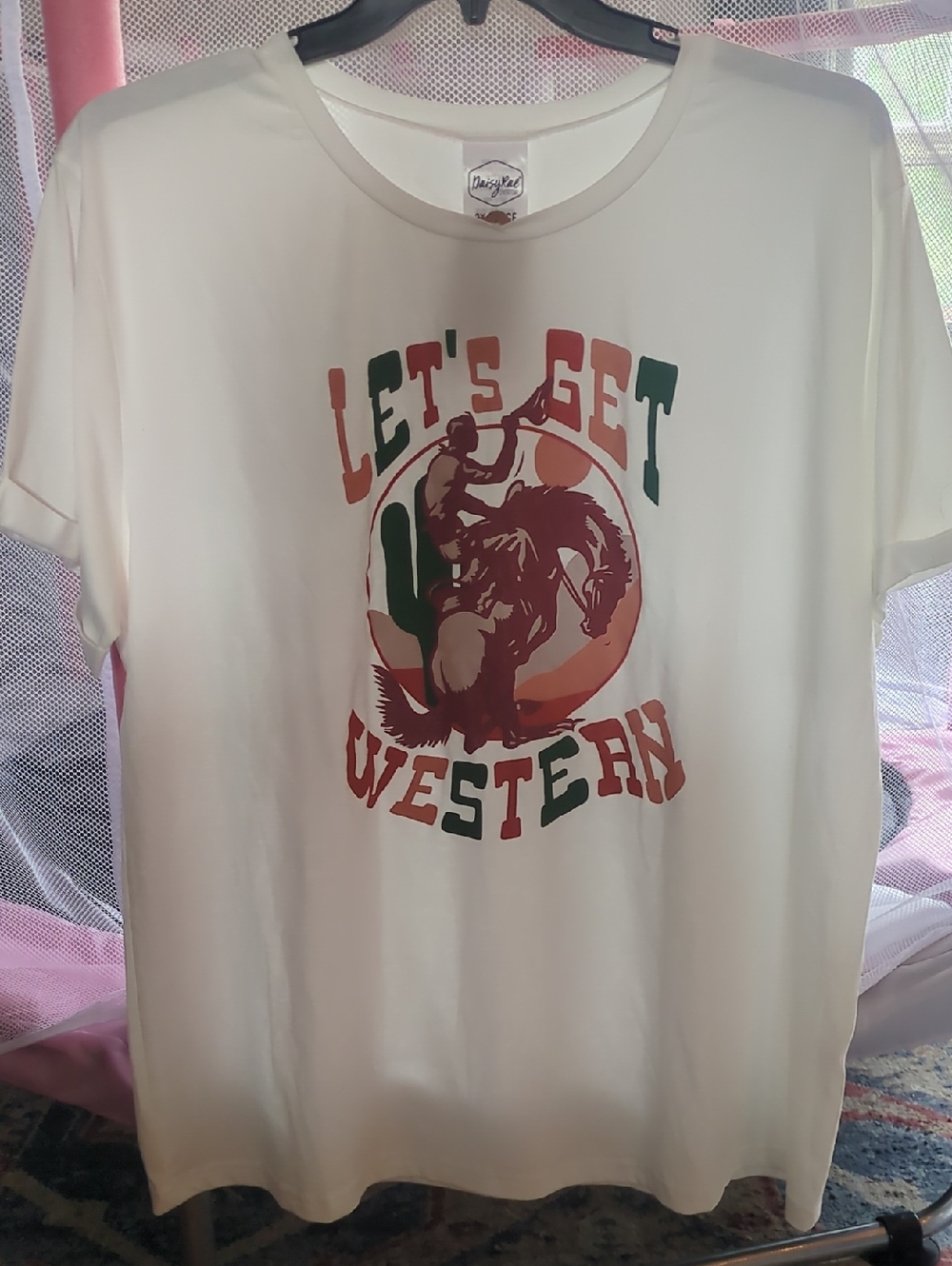 NWT Let's Get Western Graphic Tee 3XL- Cream with Multi Color Print
